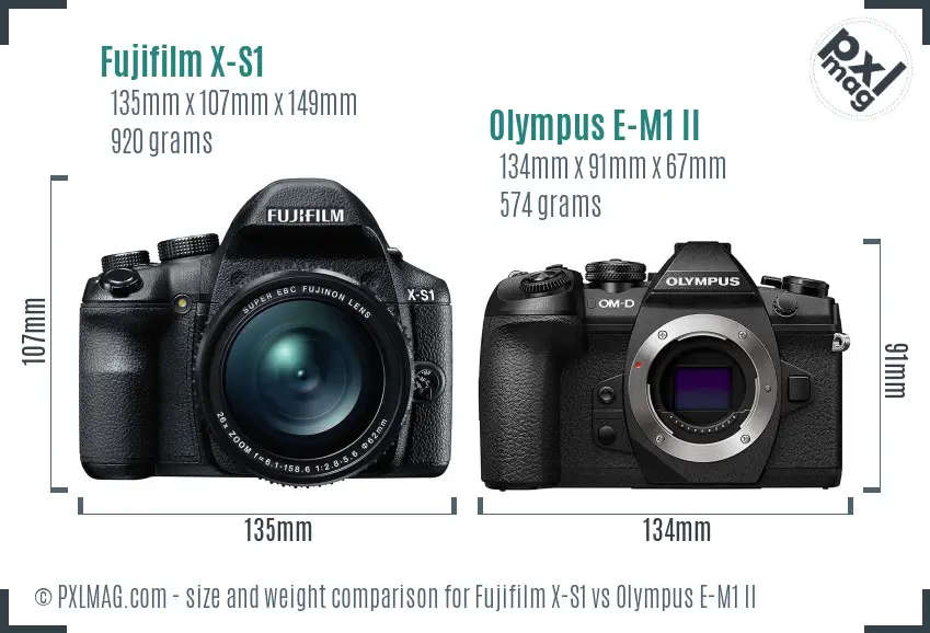 Fujifilm X-S1 vs Olympus E-M1 II size comparison