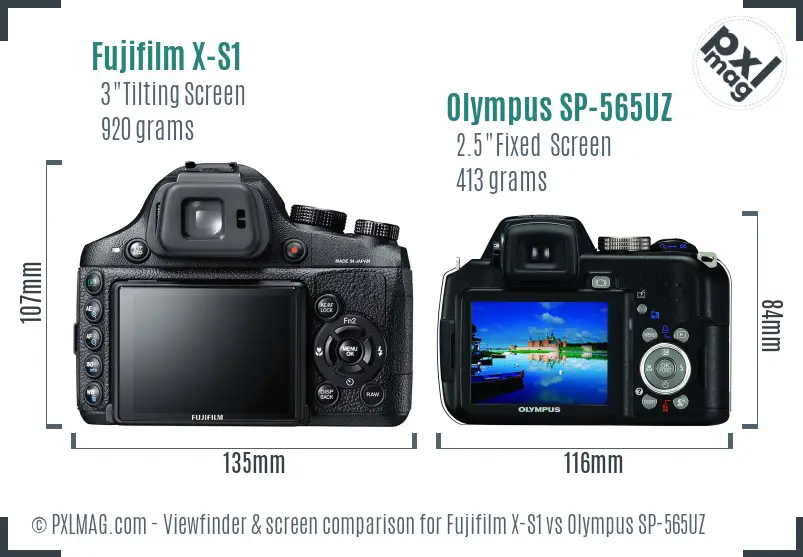 Fujifilm X-S1 vs Olympus SP-565UZ Screen and Viewfinder comparison