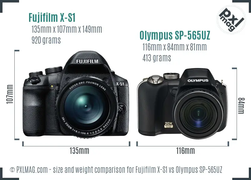 Fujifilm X-S1 vs Olympus SP-565UZ size comparison
