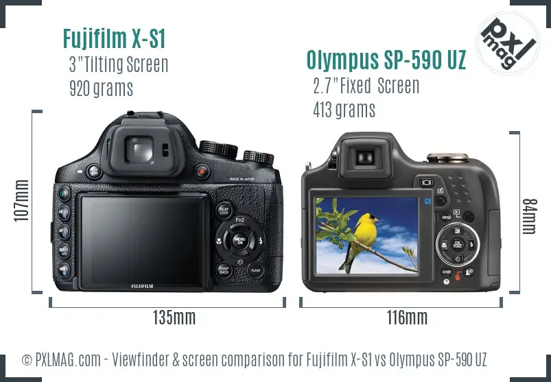 Fujifilm X-S1 vs Olympus SP-590 UZ Screen and Viewfinder comparison