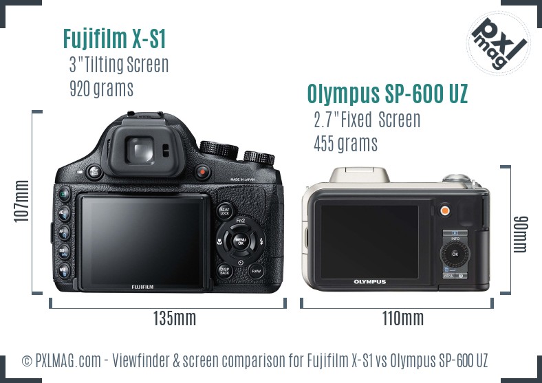 Fujifilm X-S1 vs Olympus SP-600 UZ Screen and Viewfinder comparison