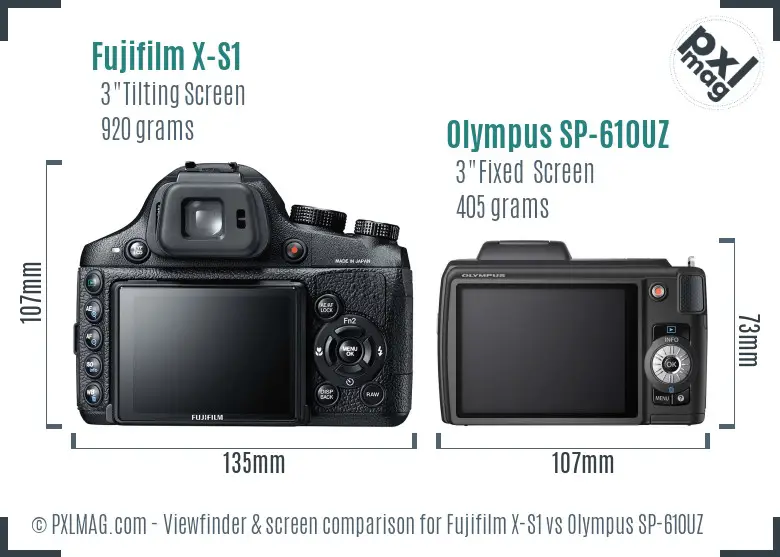 Fujifilm X-S1 vs Olympus SP-610UZ Screen and Viewfinder comparison