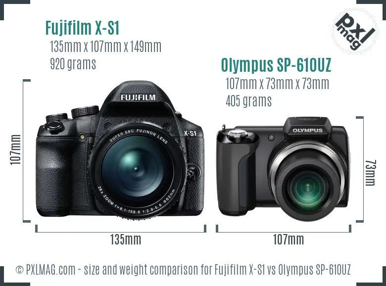 Fujifilm X-S1 vs Olympus SP-610UZ size comparison