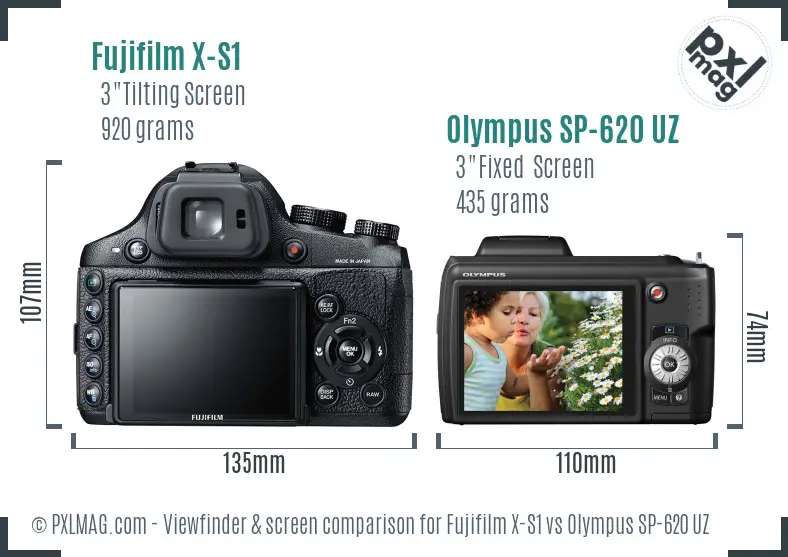 Fujifilm X-S1 vs Olympus SP-620 UZ Screen and Viewfinder comparison