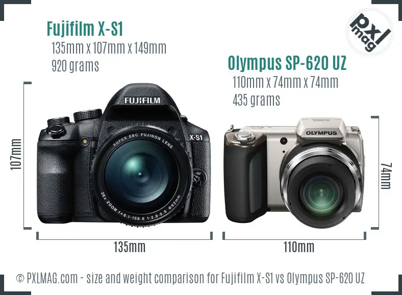 Fujifilm X-S1 vs Olympus SP-620 UZ size comparison