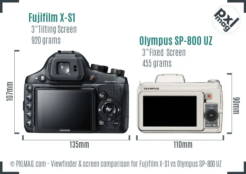 Fujifilm X-S1 vs Olympus SP-800 UZ Screen and Viewfinder comparison