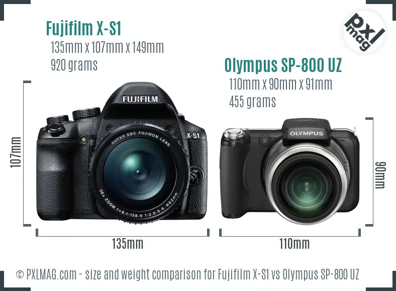 Fujifilm X-S1 vs Olympus SP-800 UZ size comparison