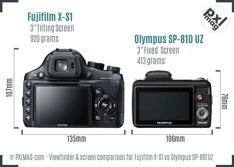 Fujifilm X-S1 vs Olympus SP-810 UZ Screen and Viewfinder comparison