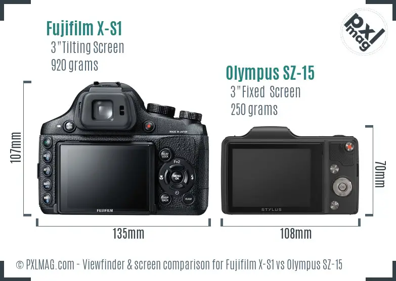 Fujifilm X-S1 vs Olympus SZ-15 Screen and Viewfinder comparison