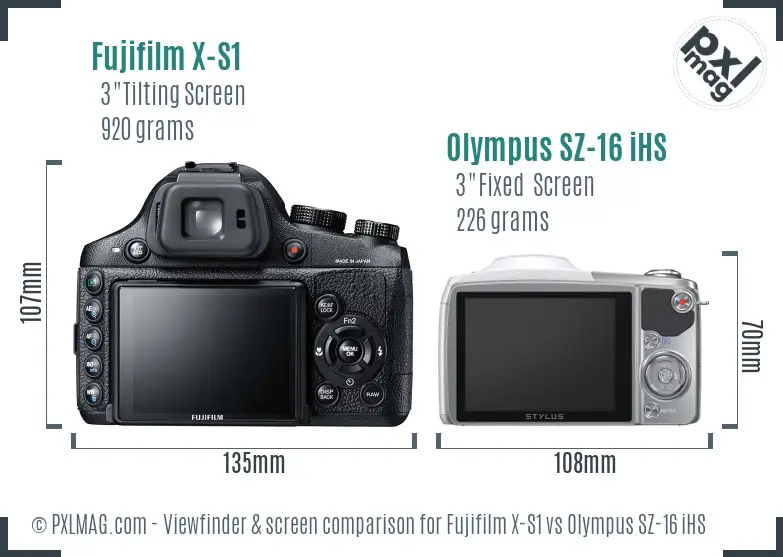 Fujifilm X-S1 vs Olympus SZ-16 iHS Screen and Viewfinder comparison Fujifilm X-S1 vs Olympus SZ-16 iHS Screen and Viewfinder comparison