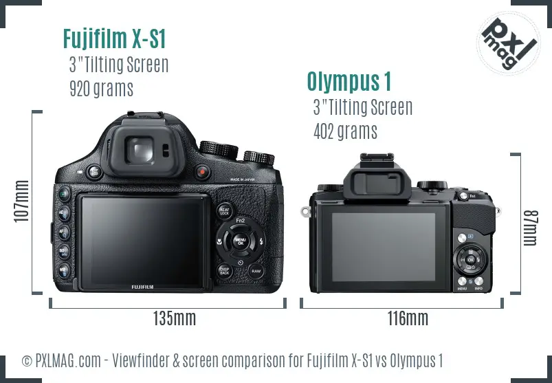 Fujifilm X-S1 vs Olympus 1 Screen and Viewfinder comparison