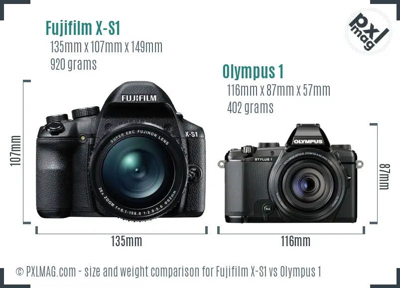 Fujifilm X-S1 vs Olympus 1 size comparison