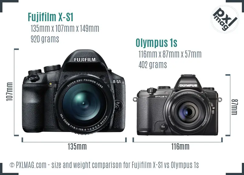 Fujifilm X-S1 vs Olympus 1s size comparison