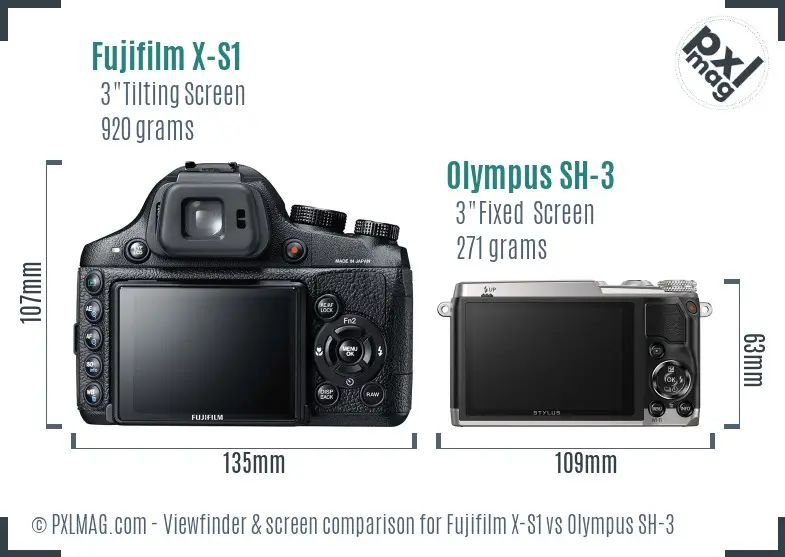 Fujifilm X-S1 vs Olympus SH-3 Screen and Viewfinder comparison