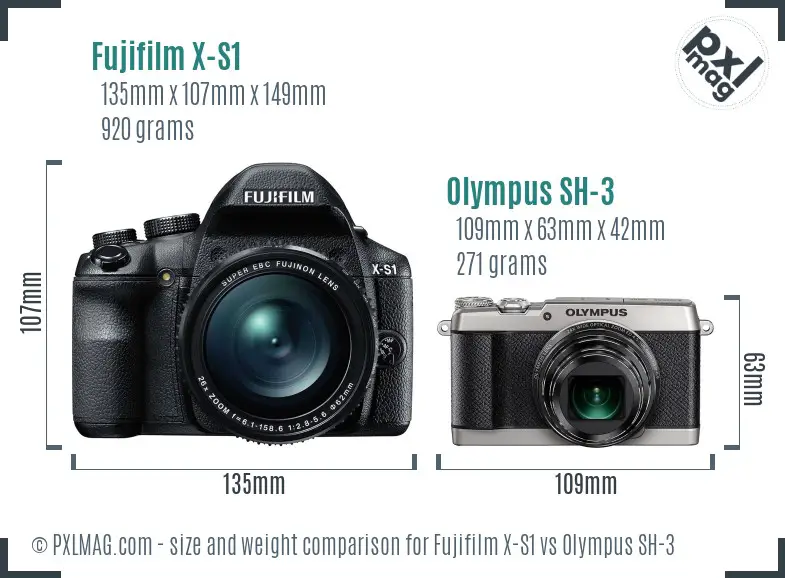Fujifilm X-S1 vs Olympus SH-3 size comparison