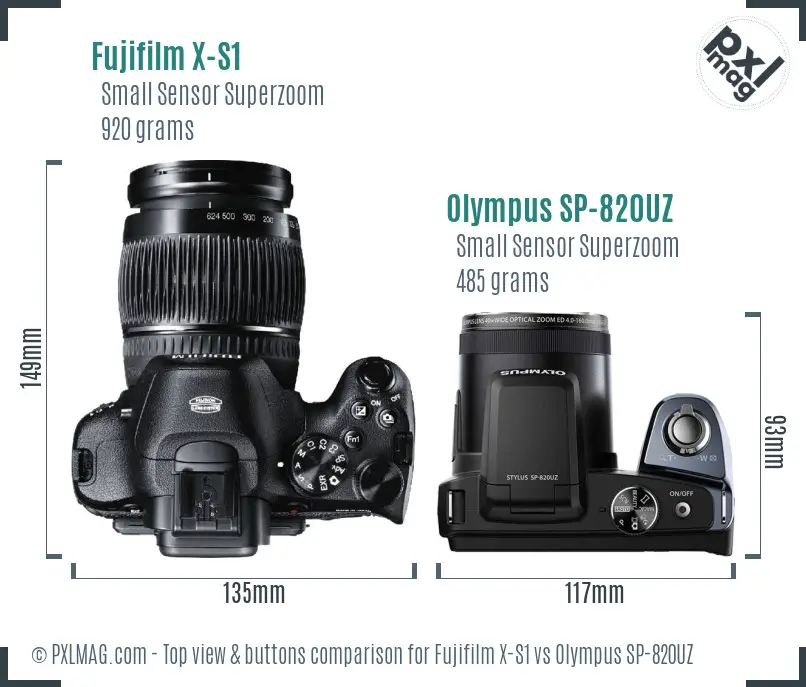 Fujifilm X-S1 vs Olympus SP-820UZ top view buttons comparison