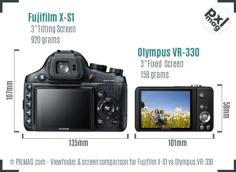 Fujifilm X-S1 vs Olympus VR-330 Screen and Viewfinder comparison