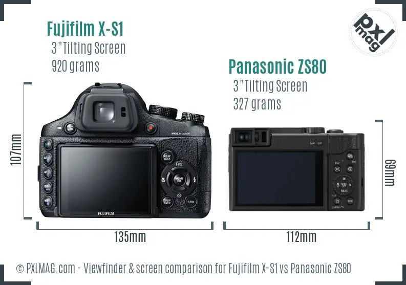 Fujifilm X-S1 vs Panasonic ZS80 Screen and Viewfinder comparison