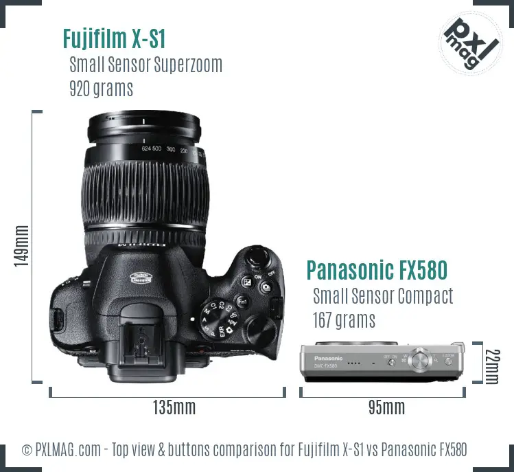 Fujifilm X-S1 vs Panasonic FX580 top view buttons comparison