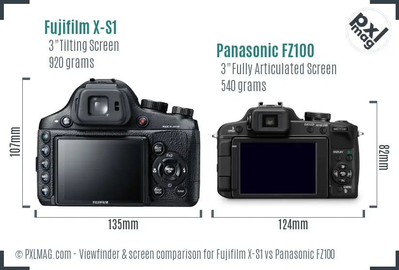 Fujifilm X-S1 vs Panasonic FZ100 Screen and Viewfinder comparison