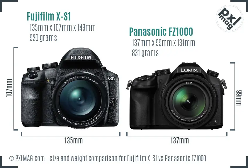 Fujifilm X-S1 vs Panasonic FZ1000 size comparison