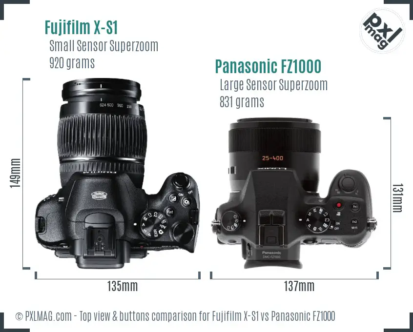 Fujifilm X-S1 vs Panasonic FZ1000 top view buttons comparison