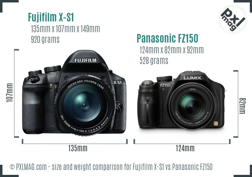 Fujifilm X-S1 vs Panasonic FZ150 size comparison Fujifilm X-S1 vs Panasonic FZ150 size comparison