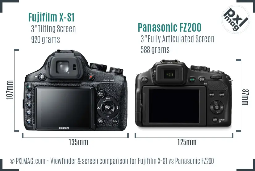 Fujifilm X-S1 vs Panasonic FZ200 Screen and Viewfinder comparison
