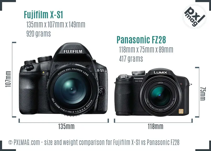 Fujifilm X-S1 vs Panasonic FZ28 size comparison Fujifilm X-S1 vs Panasonic FZ28 size comparison