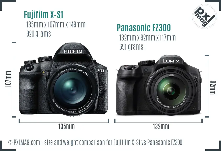 Fujifilm X-S1 vs Panasonic FZ300 size comparison