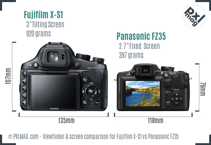 Fujifilm X-S1 vs Panasonic FZ35 Screen and Viewfinder comparison