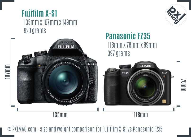 Fujifilm X-S1 vs Panasonic FZ35 size comparison
