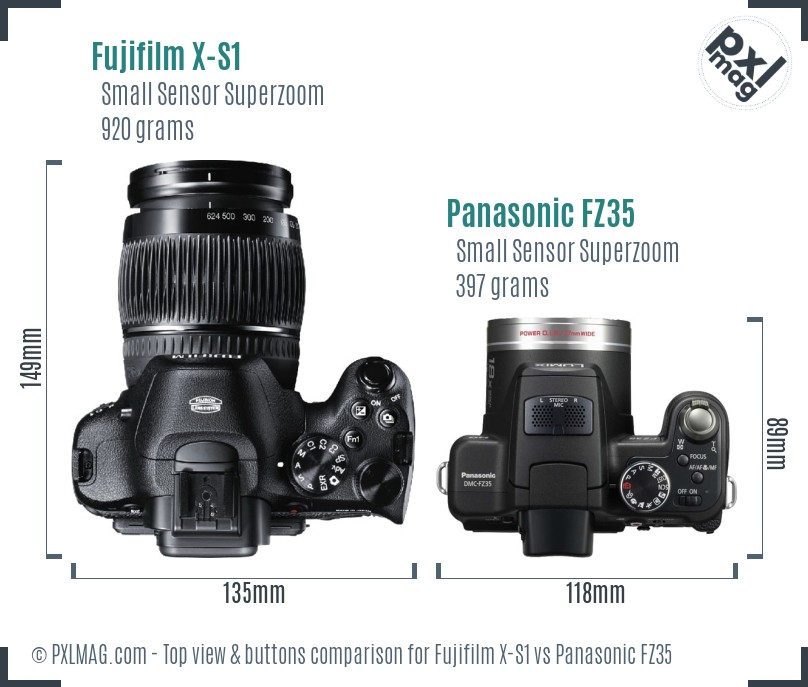 Fujifilm X-S1 vs Panasonic FZ35 top view buttons comparison