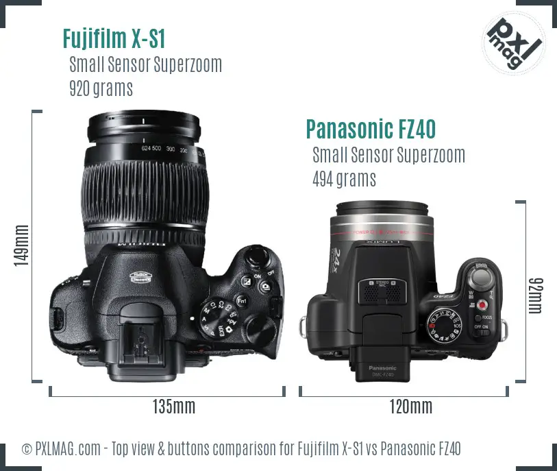 Fujifilm X-S1 vs Panasonic FZ40 top view buttons comparison