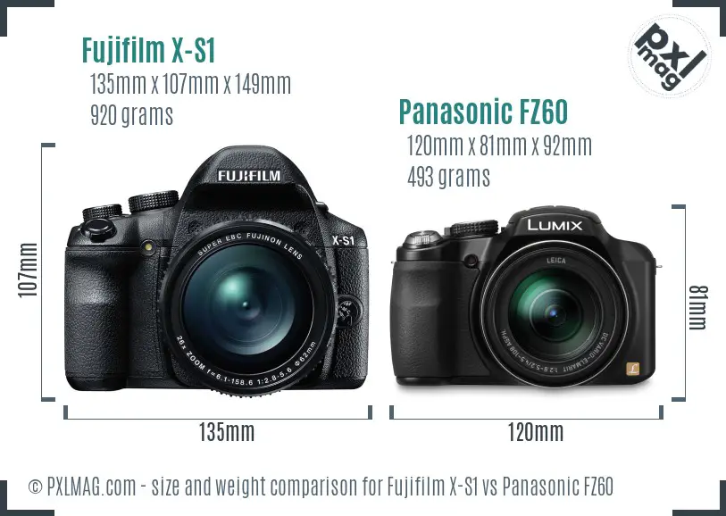 Fujifilm X-S1 vs Panasonic FZ60 size comparison