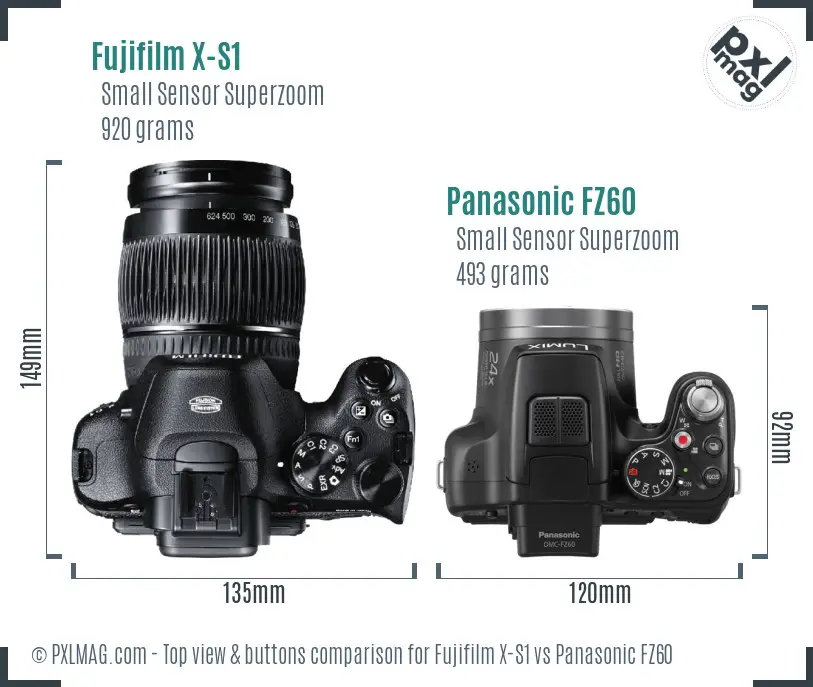Fujifilm X-S1 vs Panasonic FZ60 top view buttons comparison