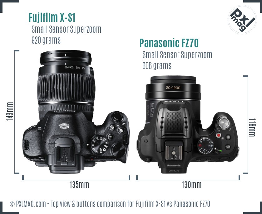 Fujifilm X-S1 vs Panasonic FZ70 top view buttons comparison