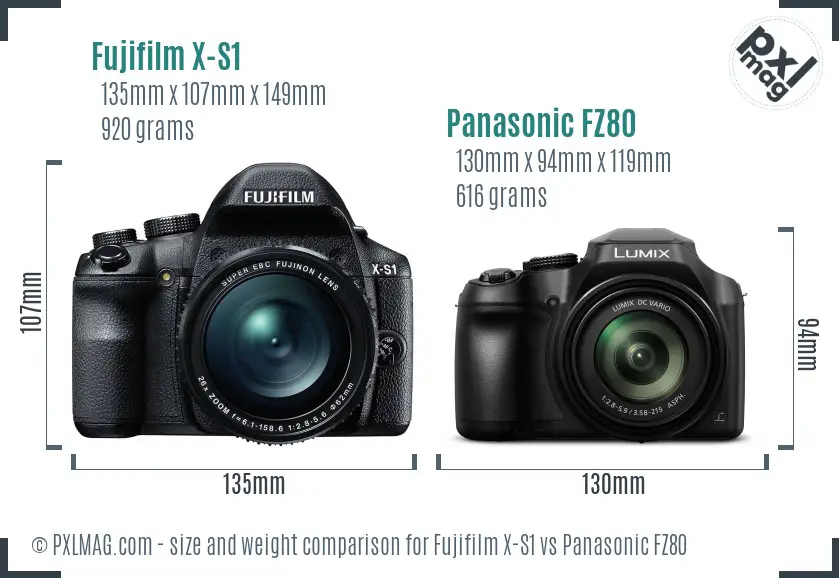 Fujifilm X-S1 vs Panasonic FZ80 size comparison