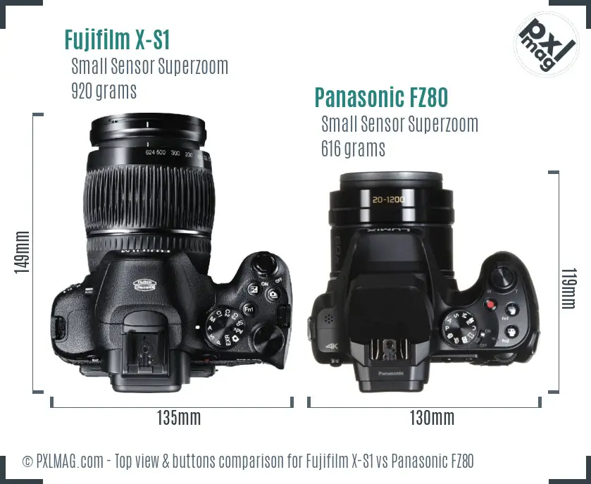 Fujifilm X-S1 vs Panasonic FZ80 top view buttons comparison