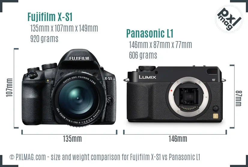 Fujifilm X-S1 vs Panasonic L1 size comparison