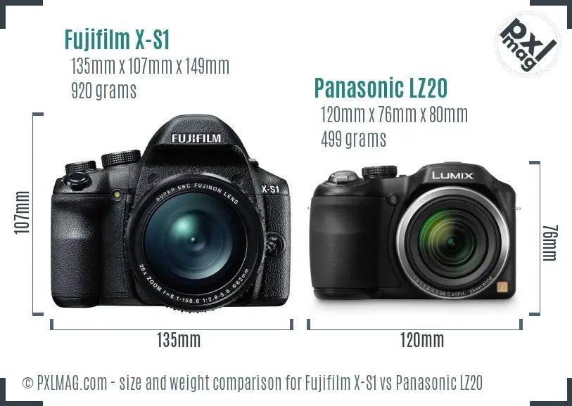 Fujifilm X-S1 vs Panasonic LZ20 size comparison