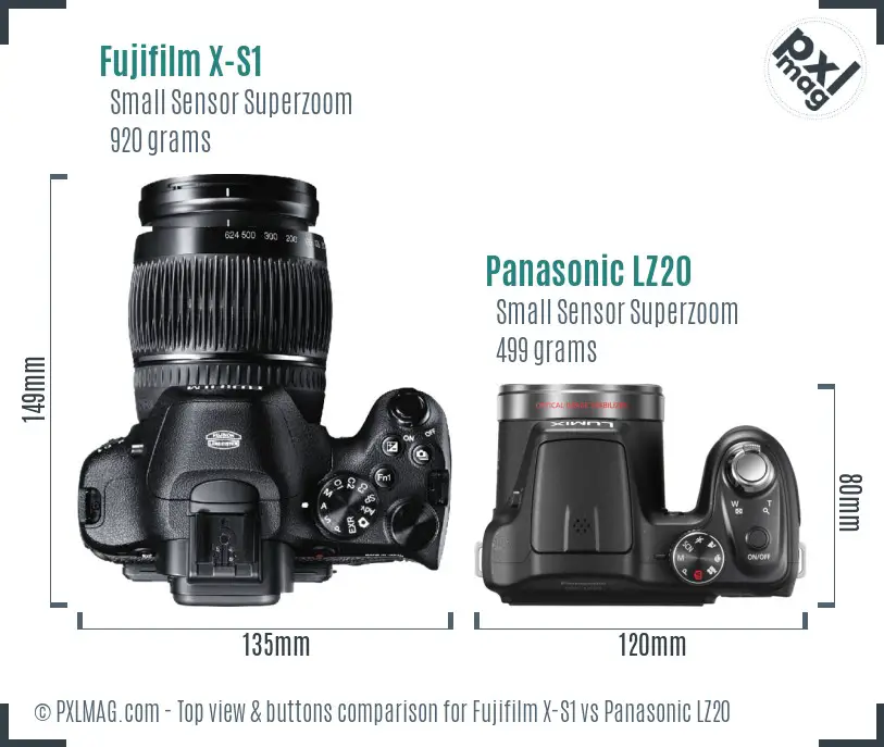Fujifilm X-S1 vs Panasonic LZ20 top view buttons comparison