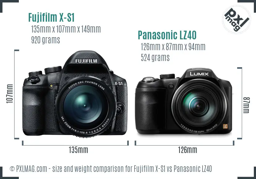 Fujifilm X-S1 vs Panasonic LZ40 size comparison