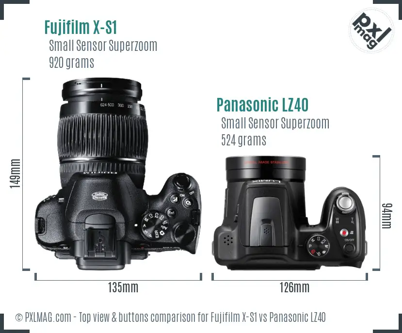 Fujifilm X-S1 vs Panasonic LZ40 top view buttons comparison