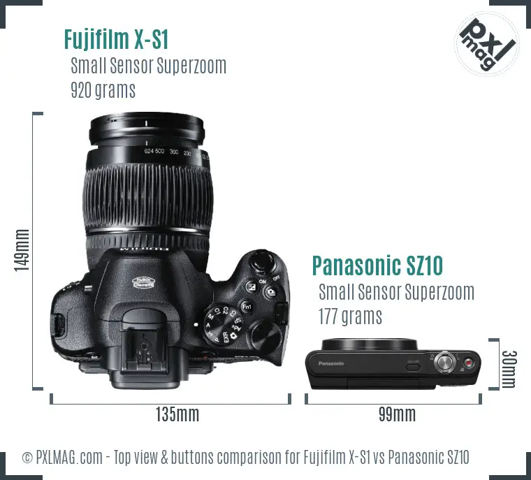 Fujifilm X-S1 vs Panasonic SZ10 top view buttons comparison