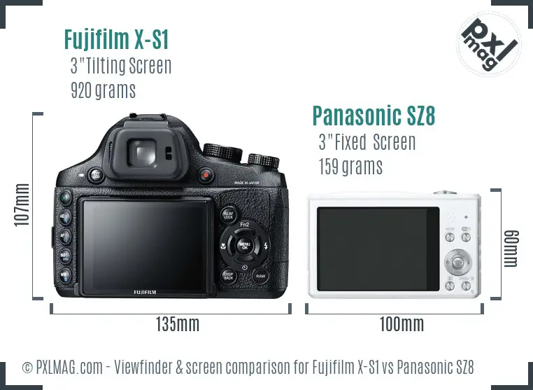 Fujifilm X-S1 vs Panasonic SZ8 Screen and Viewfinder comparison