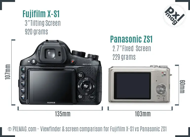 Fujifilm X-S1 vs Panasonic ZS1 Screen and Viewfinder comparison