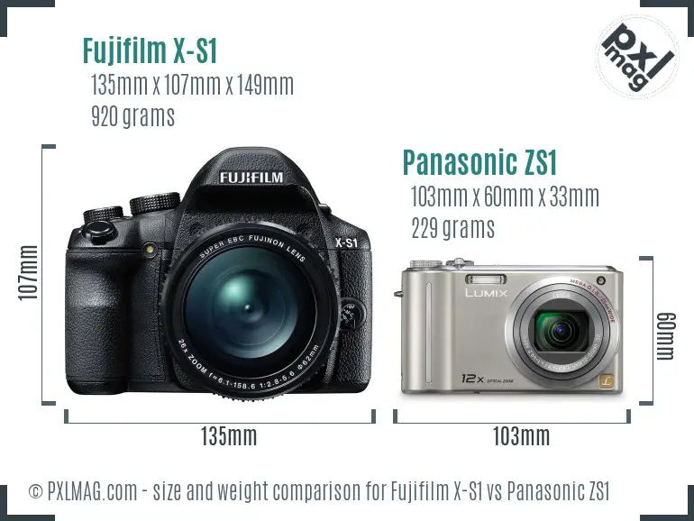 Fujifilm X-S1 vs Panasonic ZS1 size comparison