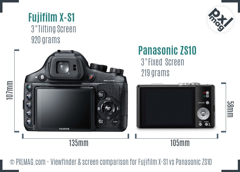 Fujifilm X-S1 vs Panasonic ZS10 Screen and Viewfinder comparison