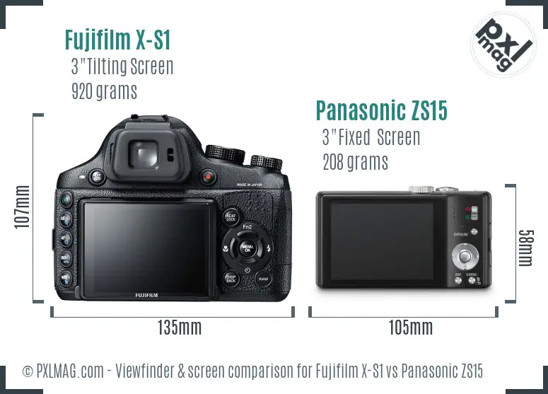 Fujifilm X-S1 vs Panasonic ZS15 Screen and Viewfinder comparison